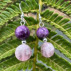 Atlantisite & Faceted Rose Quartz Coin AAA Earrings Sterling Silver Handmade